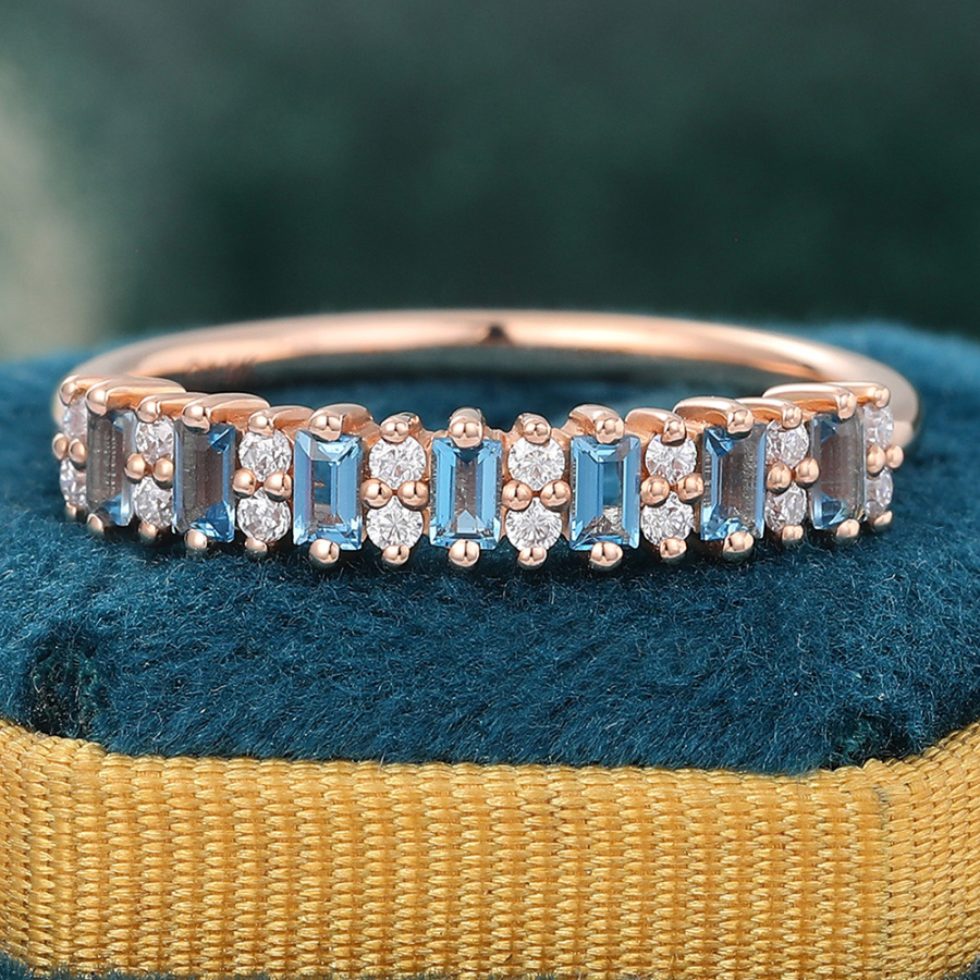Baguette Cut London Blue Topaz Half Eternity Band Ring
