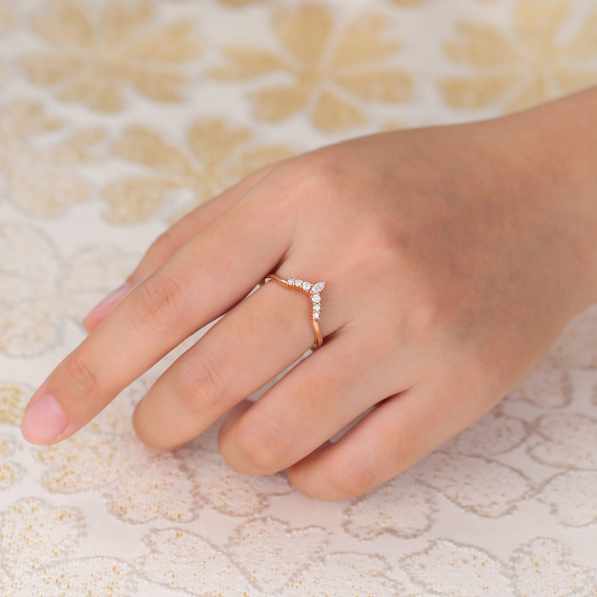 Juyoyo Silver Curved Moissanite Wedding Band Stacking Ring