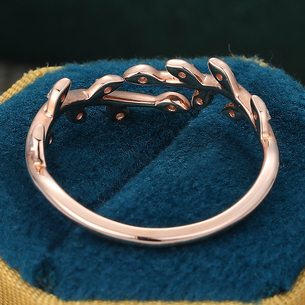 Juyoyo Unique Vintage Moissanite Curved Wedding Band Nature Inspired Leaf Vine Stacking Ring