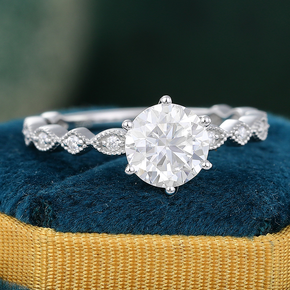 Juyoyo Unique Moissanite White Gold Designer Engagement Ring