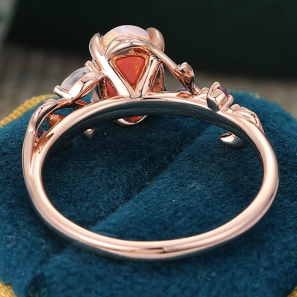 Juyoyo Nature-Inspired 6*8mm Oval Cut Lab Pink Opal Engagement Ring