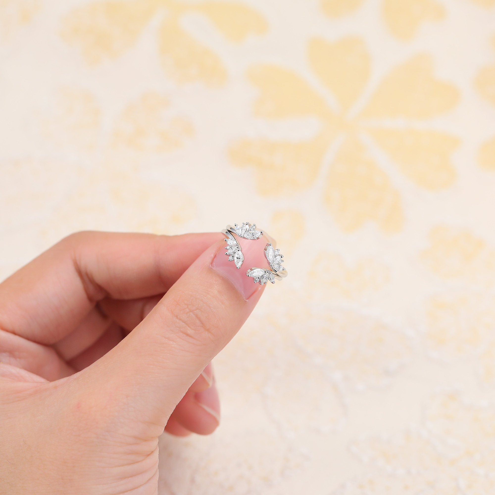 Juyoyo Moissanite Double Wedding Bands Open Stackable Shank Curved Wedding Band White Gold