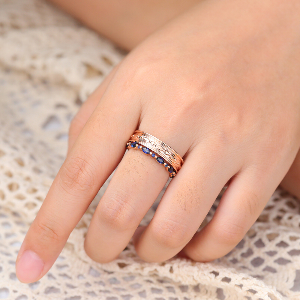 Juyoyo Marquise Sapphire Bridal Ring Set Eternity Wedding Band Wide Double Bands Rose Gold