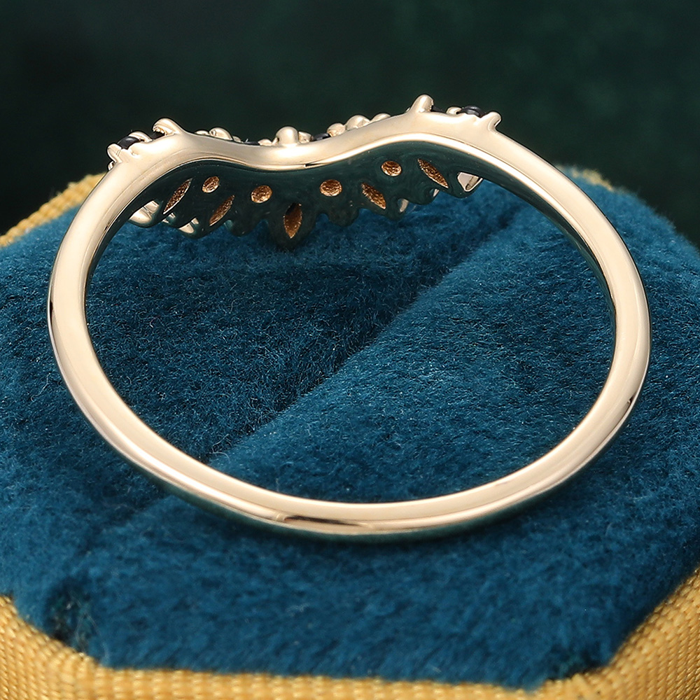 Juyoyo Marquise & Round Cut Black Onyx Ring Gold Contour Wedding Band Stackable Ring