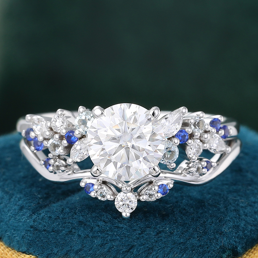Juyoyo Round Cut Moissanite Bridal Ring Set Cluster Engagement Ring