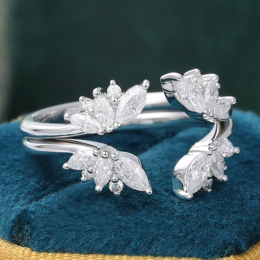 Juyoyo Moissanite Double Wedding Bands Open Stackable Shank Curved Wedding Band White Gold