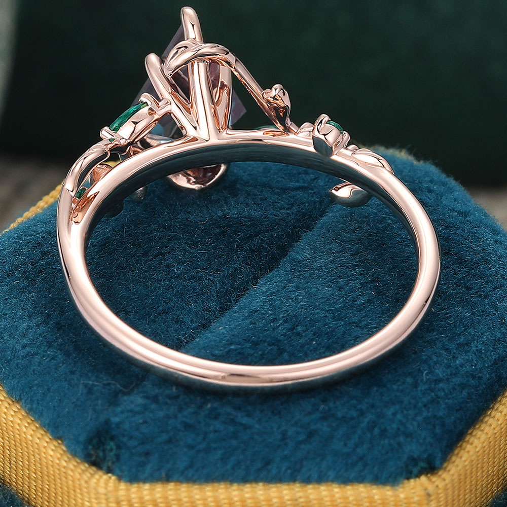 Juyoyo Kite Cut Alexandrite Engagement Ring 14K Rose Gold Emerald Nature Inspired Ring Women Gift