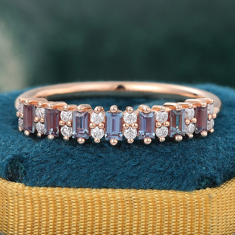 Juyoyo Baguette Cut Alexandrite Wedding Band Unique Stacking Ring