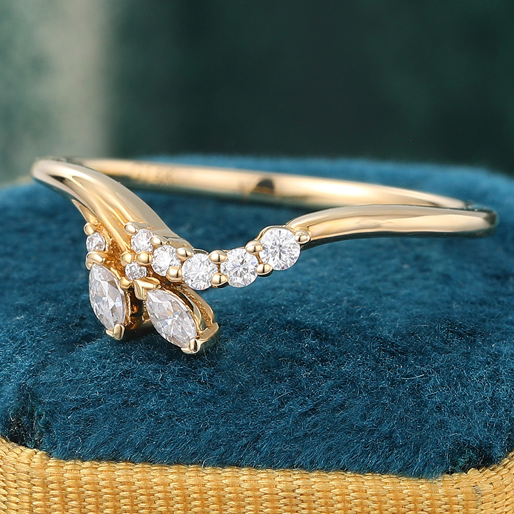Juyoyo Marquise Cut Moissanite Curved Wedding Band Unique Gold Stacking Ring for Women