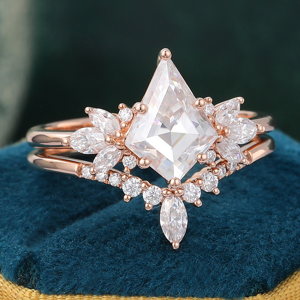 Juyoyo Kite Cut Moissanite Bridal Ring Set Vintage Diamond Wedding Ring Engagement Ring Set - 2pcs