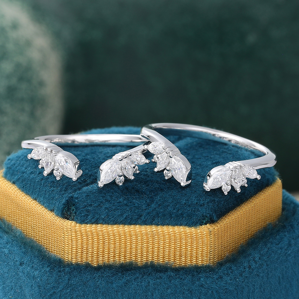 Juyoyo Moissanite Double Wedding Bands Open Stackable Shank Curved Wedding Band White Gold