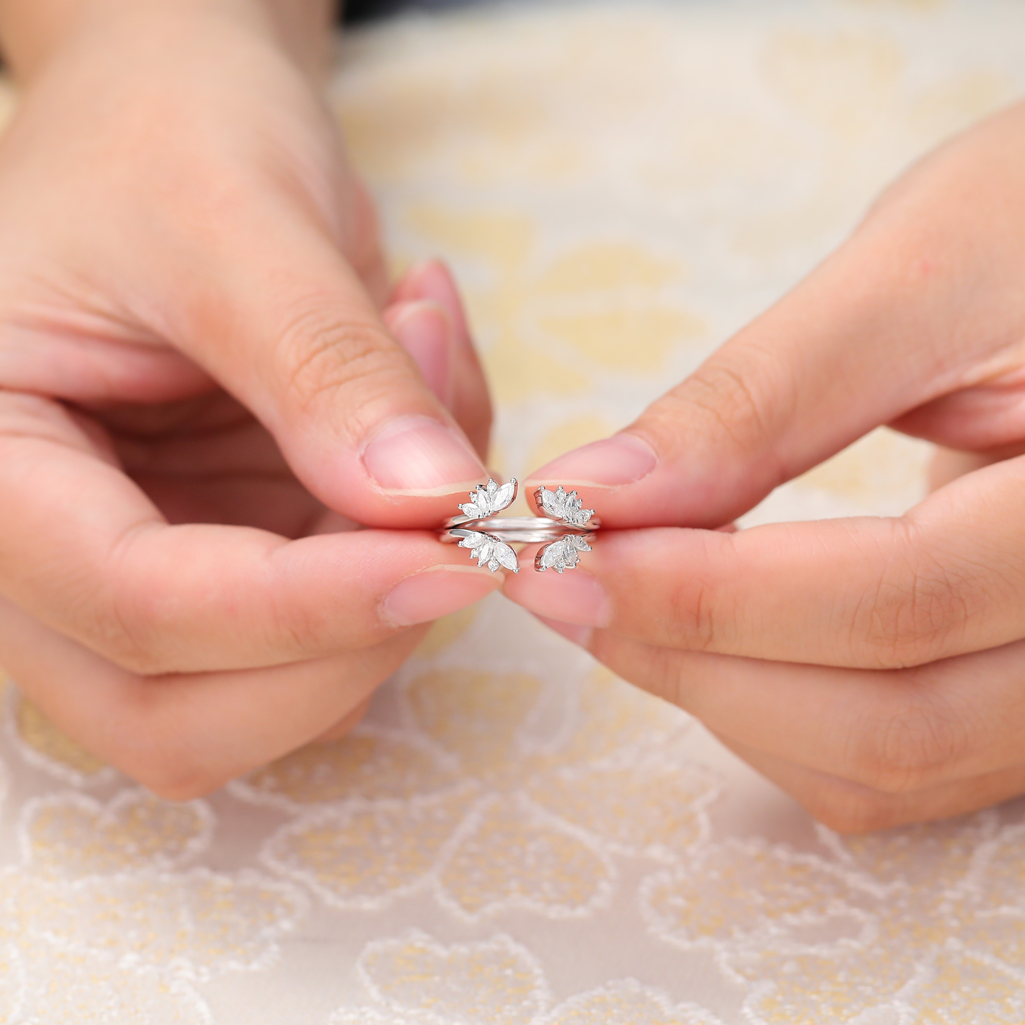 Juyoyo Moissanite Double Wedding Bands Open Stackable Shank Curved Wedding Band White Gold