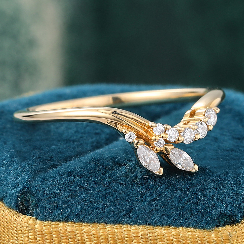 Juyoyo Marquise Cut Moissanite Curved Wedding Band Unique Gold Stacking Ring for Women