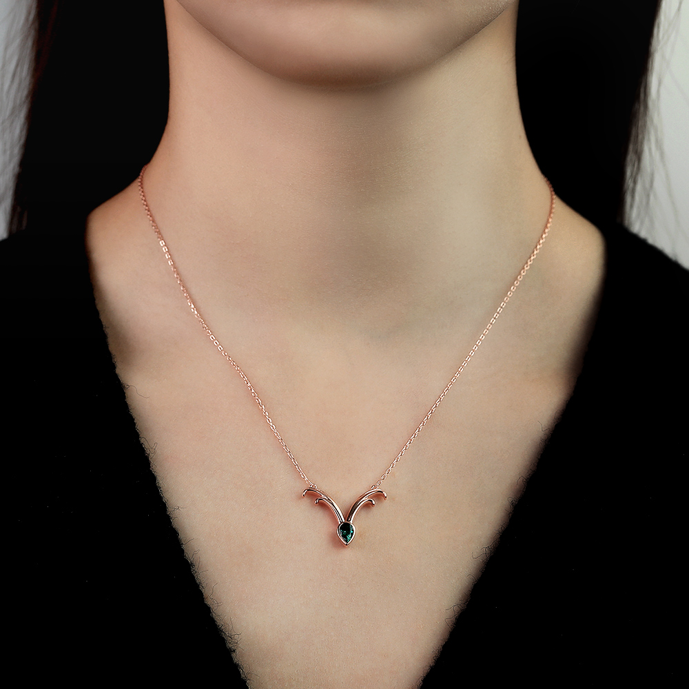Rose Gold Pear Shape Emerald Necklace