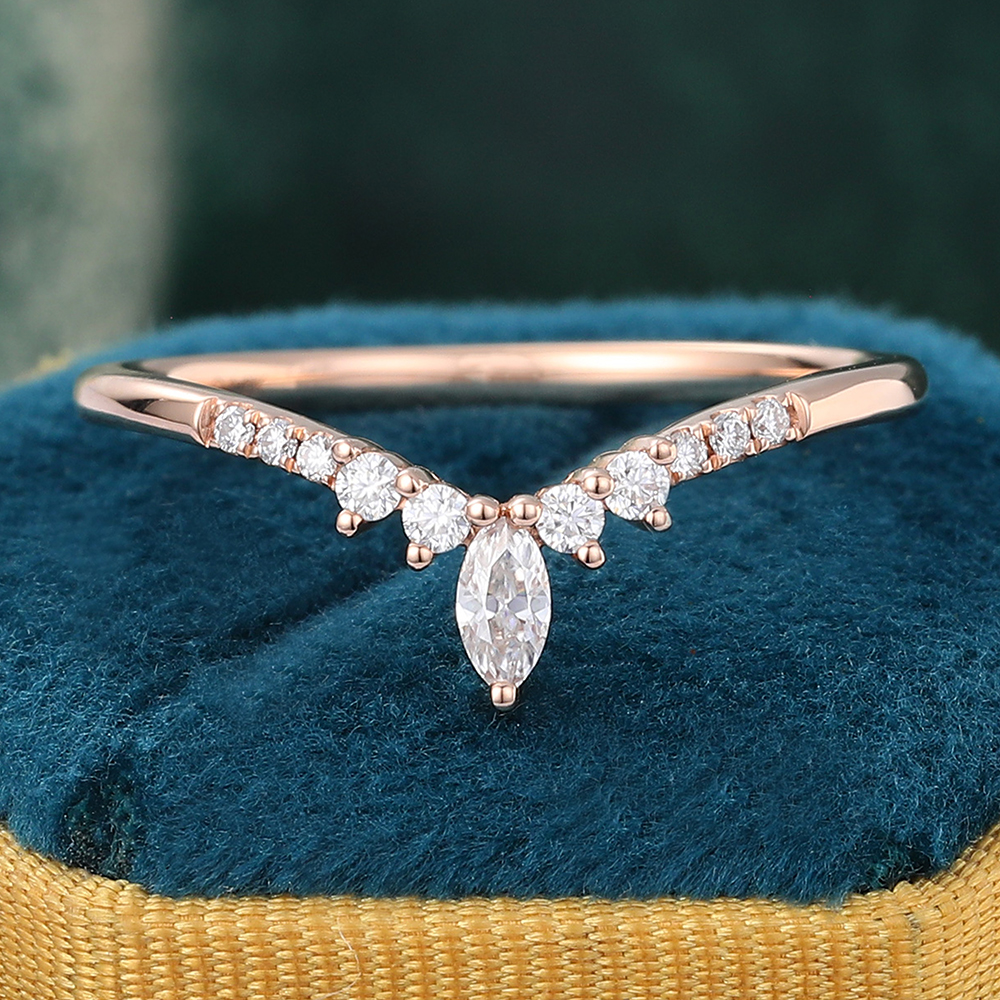 Juyoyo Marquise Cut Moissanite Rose Gold Wedding Band
