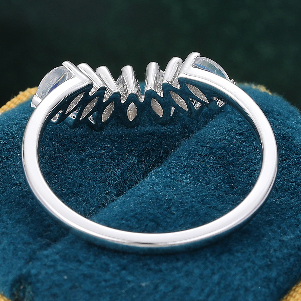 Juyoyo Unique Blue Moonstone Crown Curved Stacking Wedding Ring