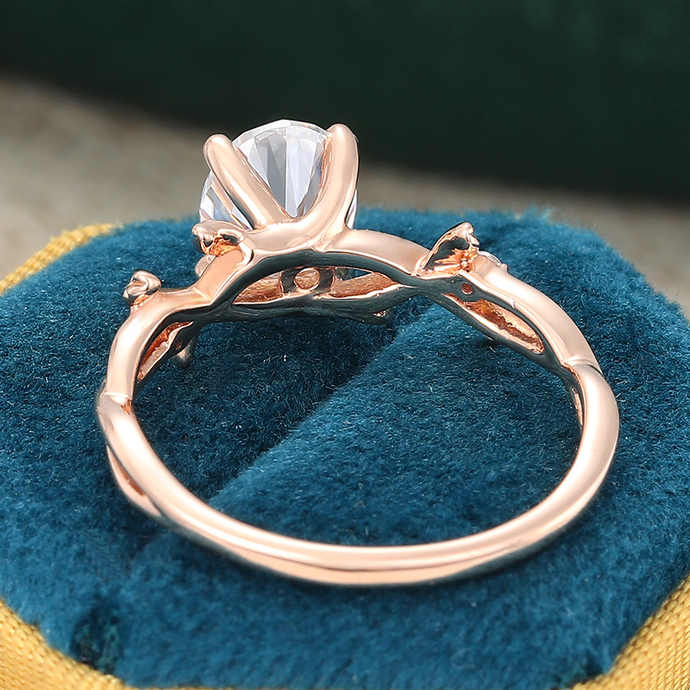 Juyoyo Oval Cut Three Stone Moissanite Engagement Ring Vine Nature Inspired Ring 14K Rose Gold