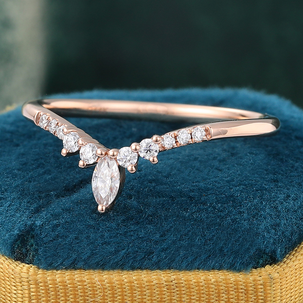 Juyoyo Marquise Cut Moissanite Rose Gold Wedding Band