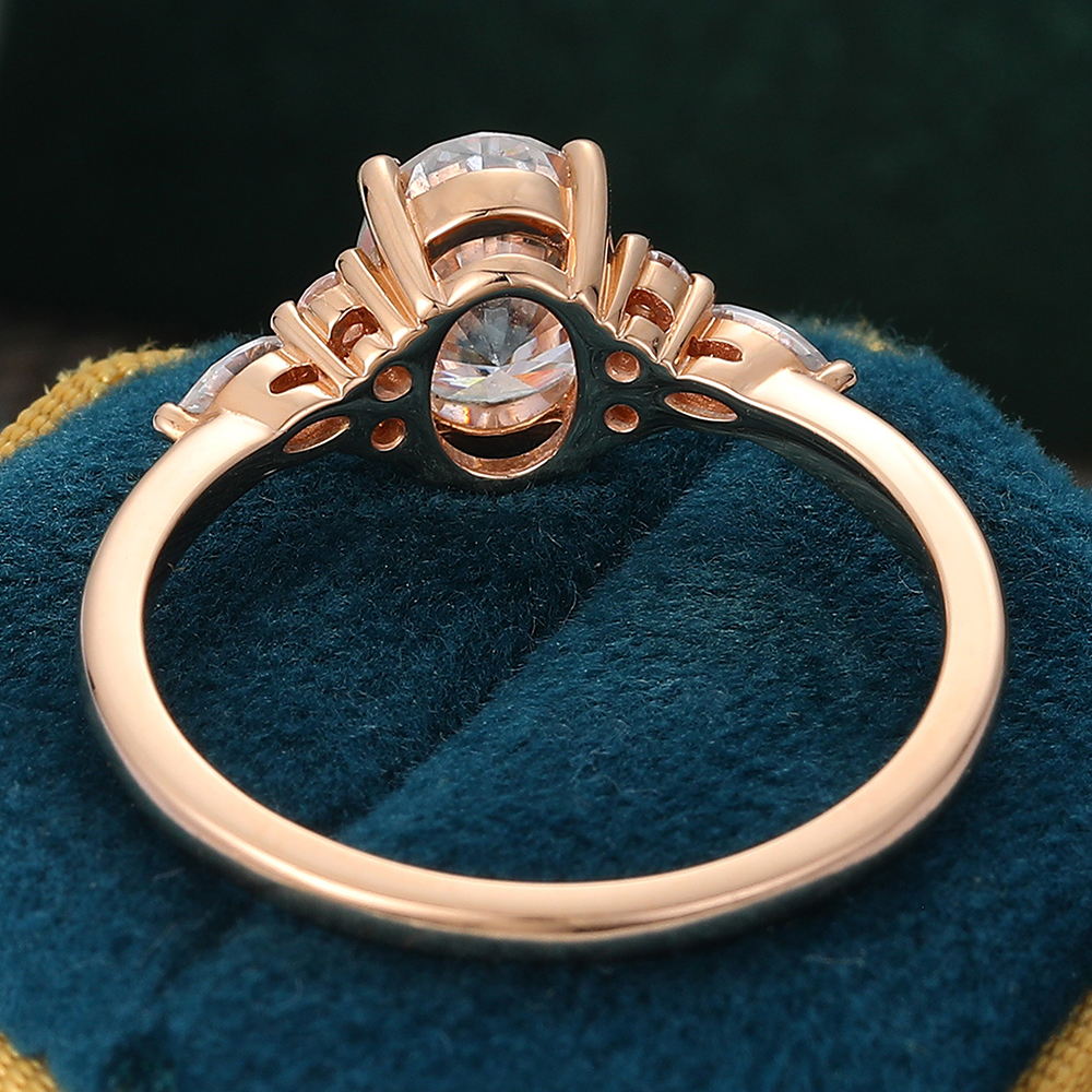 6x8mm Oval Moissanite Engagement Ring with Diamond Accents in Rose Gold