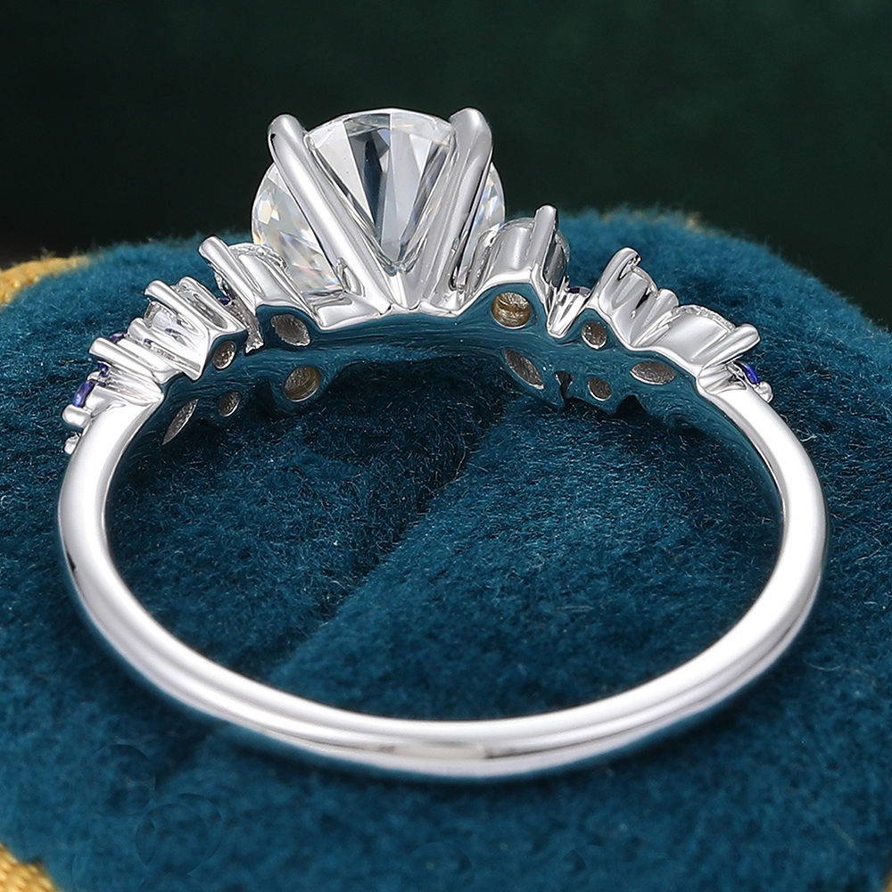 Juyoyo Round Moissanite Cluster Engagement Ring with Sapphire & Aquamarine & Diamond Accents 