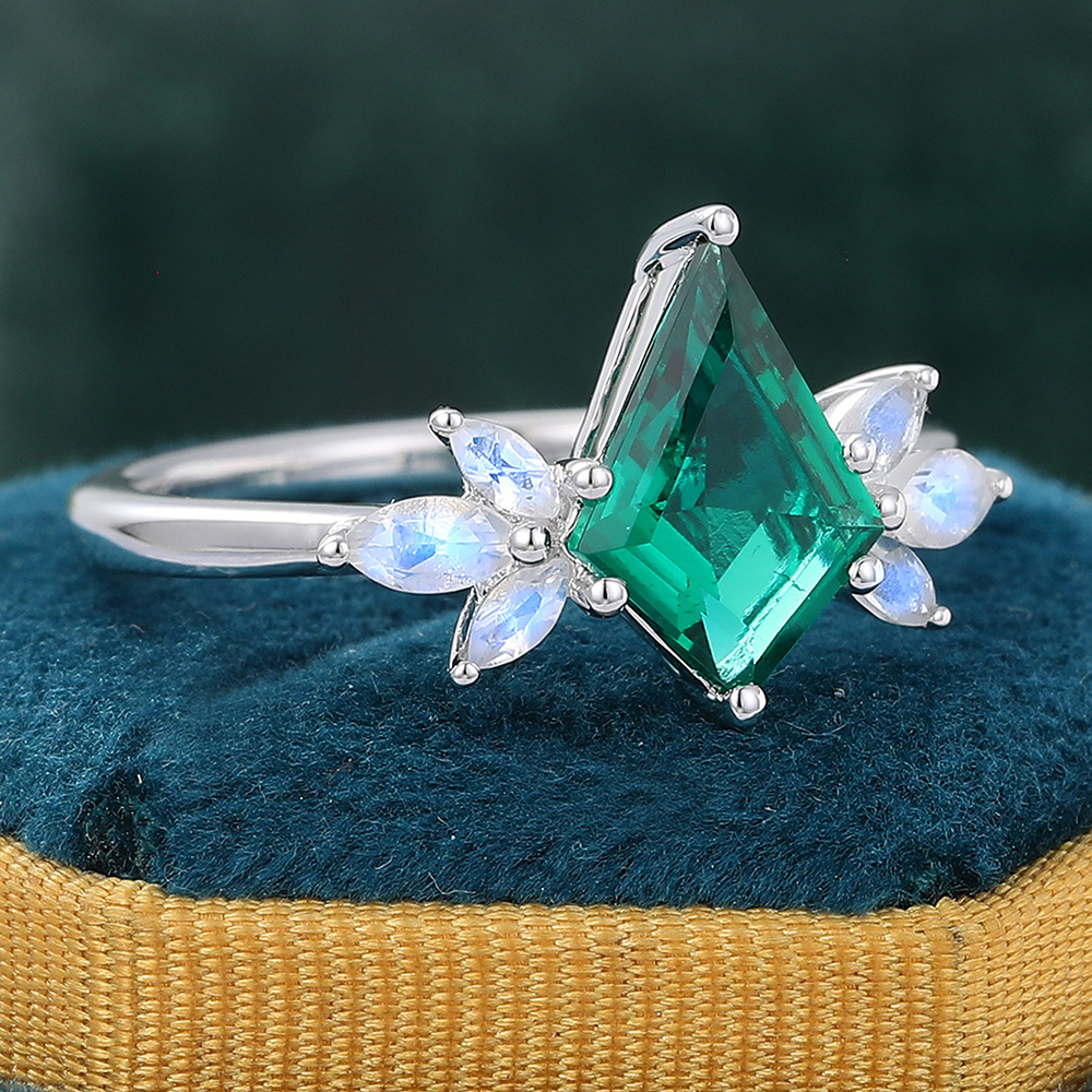 Emerald Engagement Ring in 14K White Gold