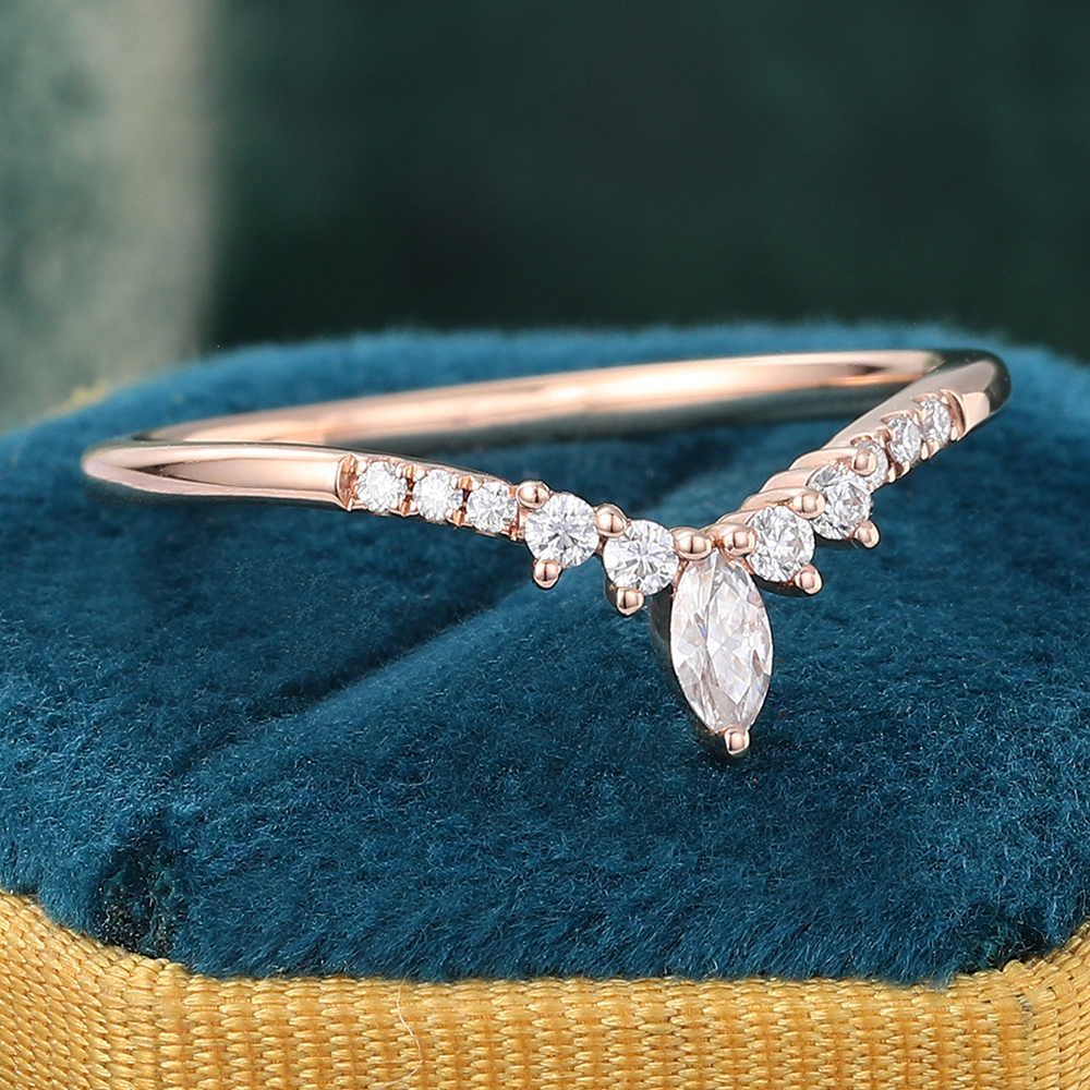 Juyoyo Marquise Cut Moissanite Rose Gold Wedding Band