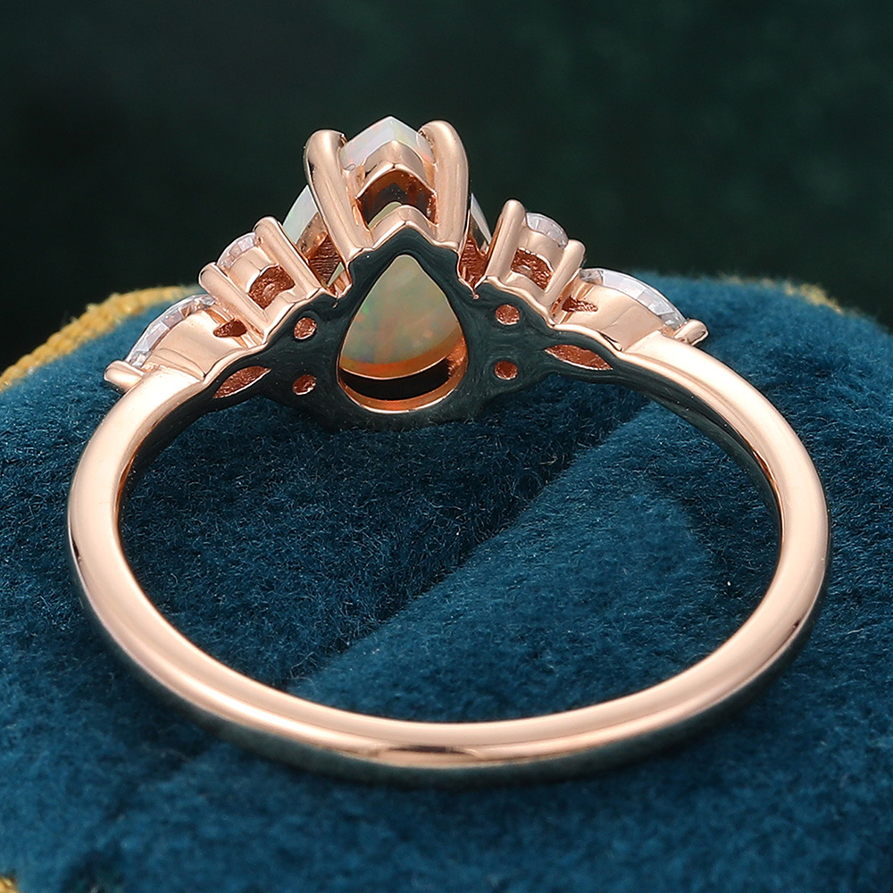 Juyoyo Classic Pear Opal Engagement Ring with Diamond Cluster Accents