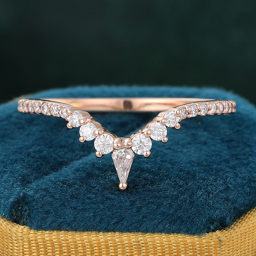 Juyoyo Pave Moissanite Curved Wedding Band Promise Anniversary Stacking Ring Rose Gold 