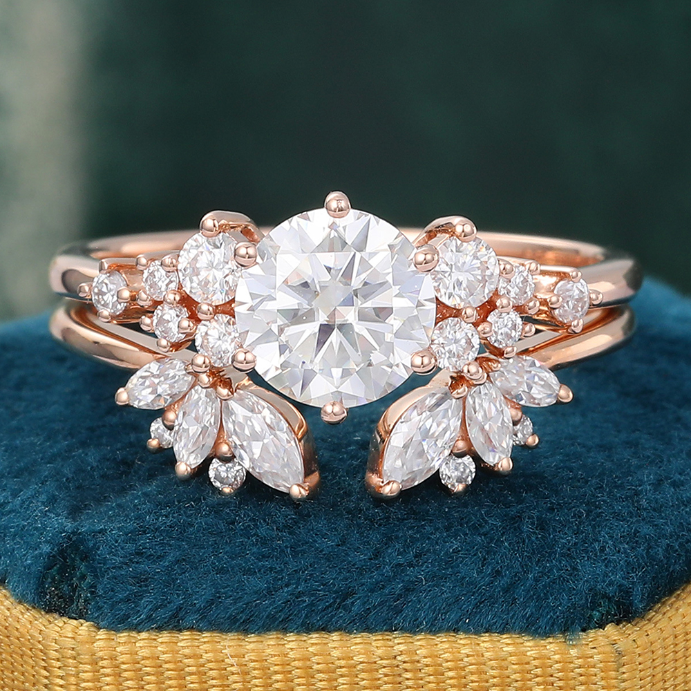 Juyoyo Moissanite Engagement and Wedding Ring Set for Women 14K Rose Gold Bridal Ring Set - 2pcs