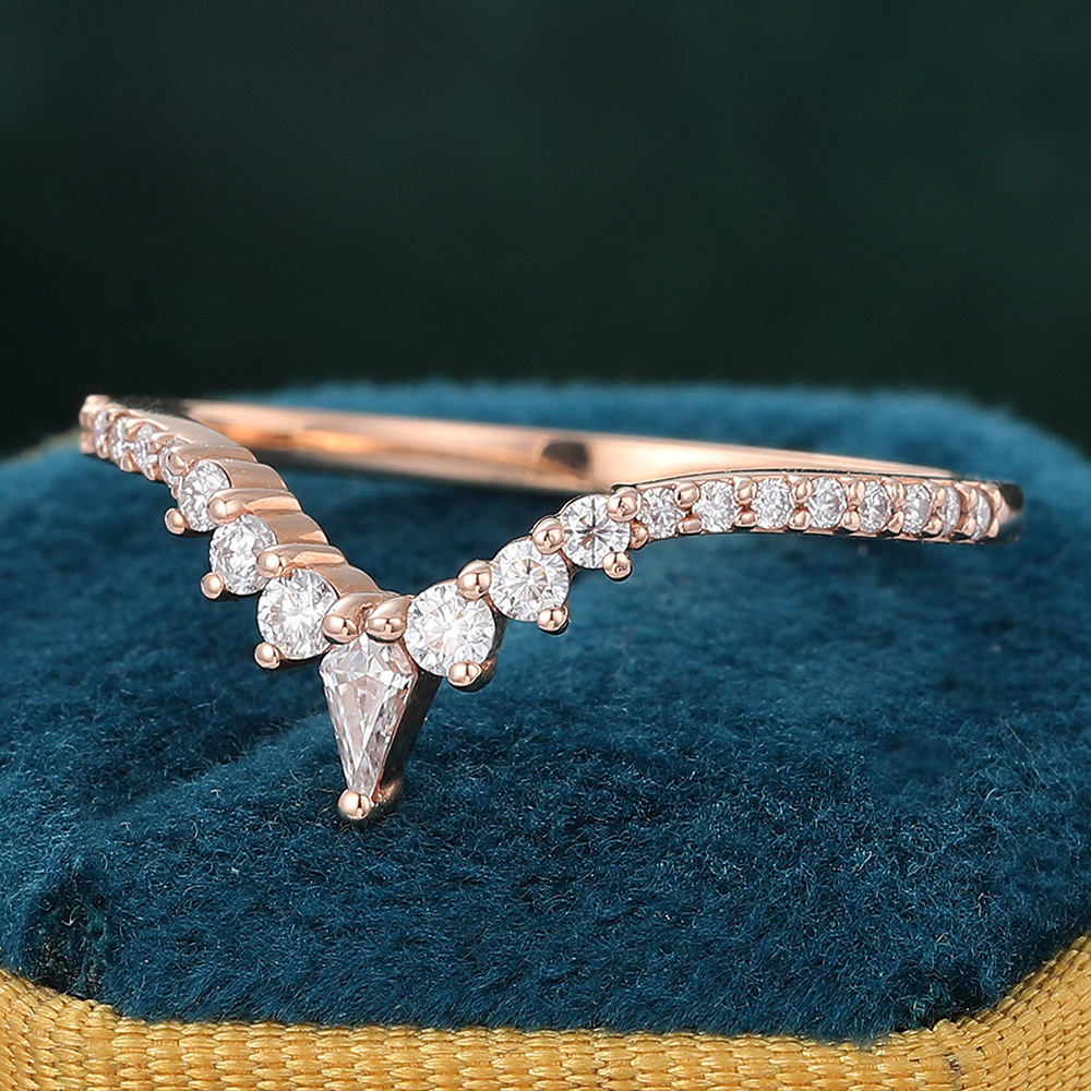 Juyoyo Pave Moissanite Curved Wedding Band Promise Anniversary Stacking Ring Rose Gold 