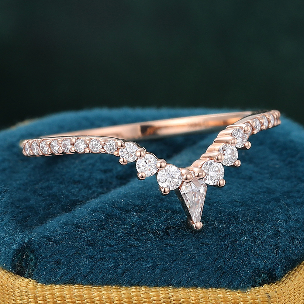 Juyoyo Pave Moissanite Curved Wedding Band Promise Anniversary Stacking Ring Rose Gold 