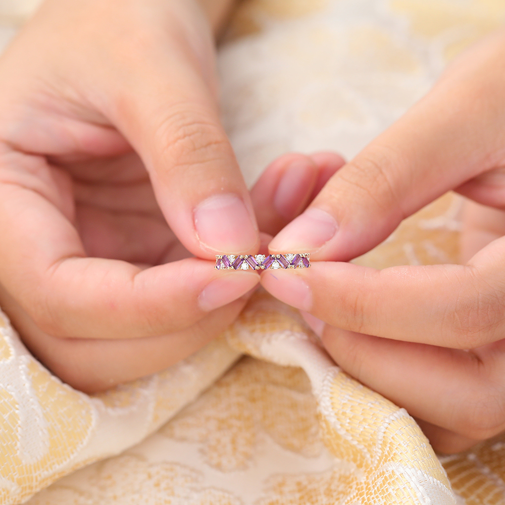 Baguette Cut Amethyst Diamond Wedding Band Unique Stacking Ring