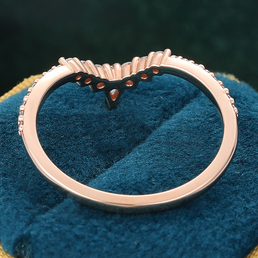 Juyoyo Pave Moissanite Curved Wedding Band Promise Anniversary Stacking Ring Rose Gold 