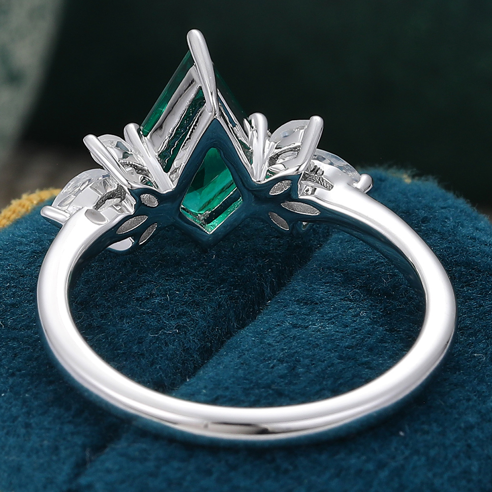 Emerald Engagement Ring Silver Wedding Ring