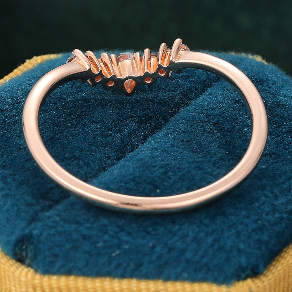 Juyoyo Pear Cut Morganite Curved Wedding Band Rose Gold Stacking Ring for Women
