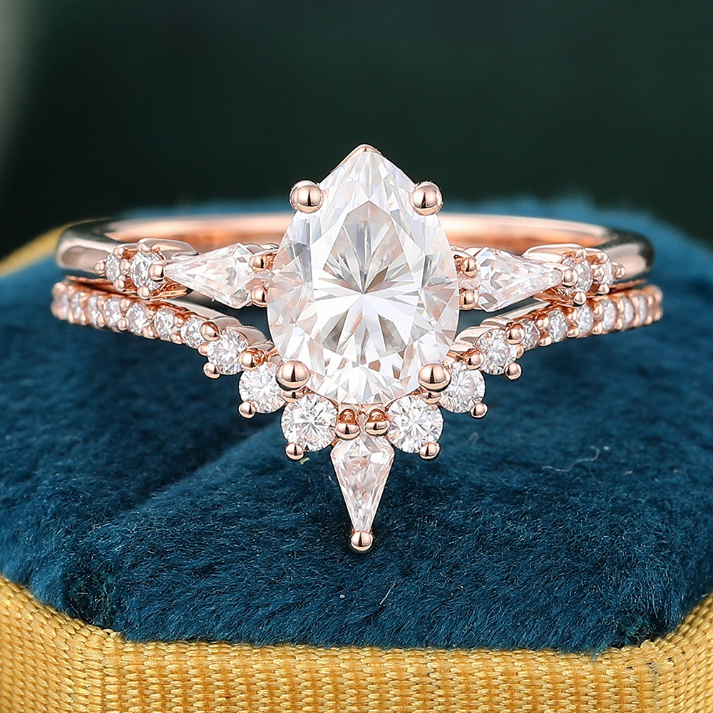 Juyoyo Moissanite Bridal Ring Set with Pave Diamond Wedding Band Anniversary Promise Ring Set - 2pcs