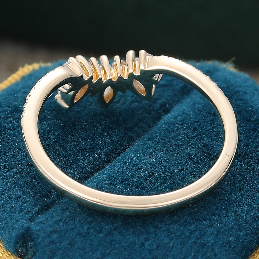 Juyoyo Moissanite Curved Wedding Band 14K Gold Pave Diamond Stacking Ring for Women