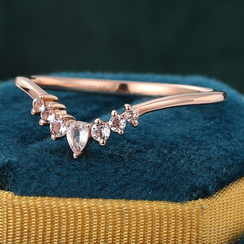 Juyoyo Pear Cut Morganite Curved Wedding Band Rose Gold Stacking Ring for Women