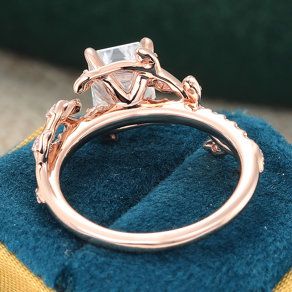 Juyoyo Emerald Cut Moissanite Engagement Ring Garden-Themed Nature Inspired Anniversary Promise Ring