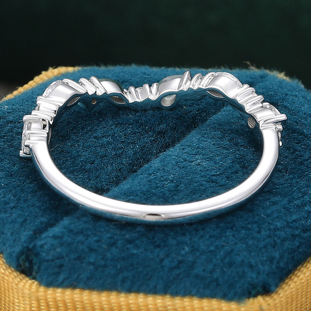 Juyoyo Delicate Moss Agate & Moissanite Wedding Band Curved Stacking Ring