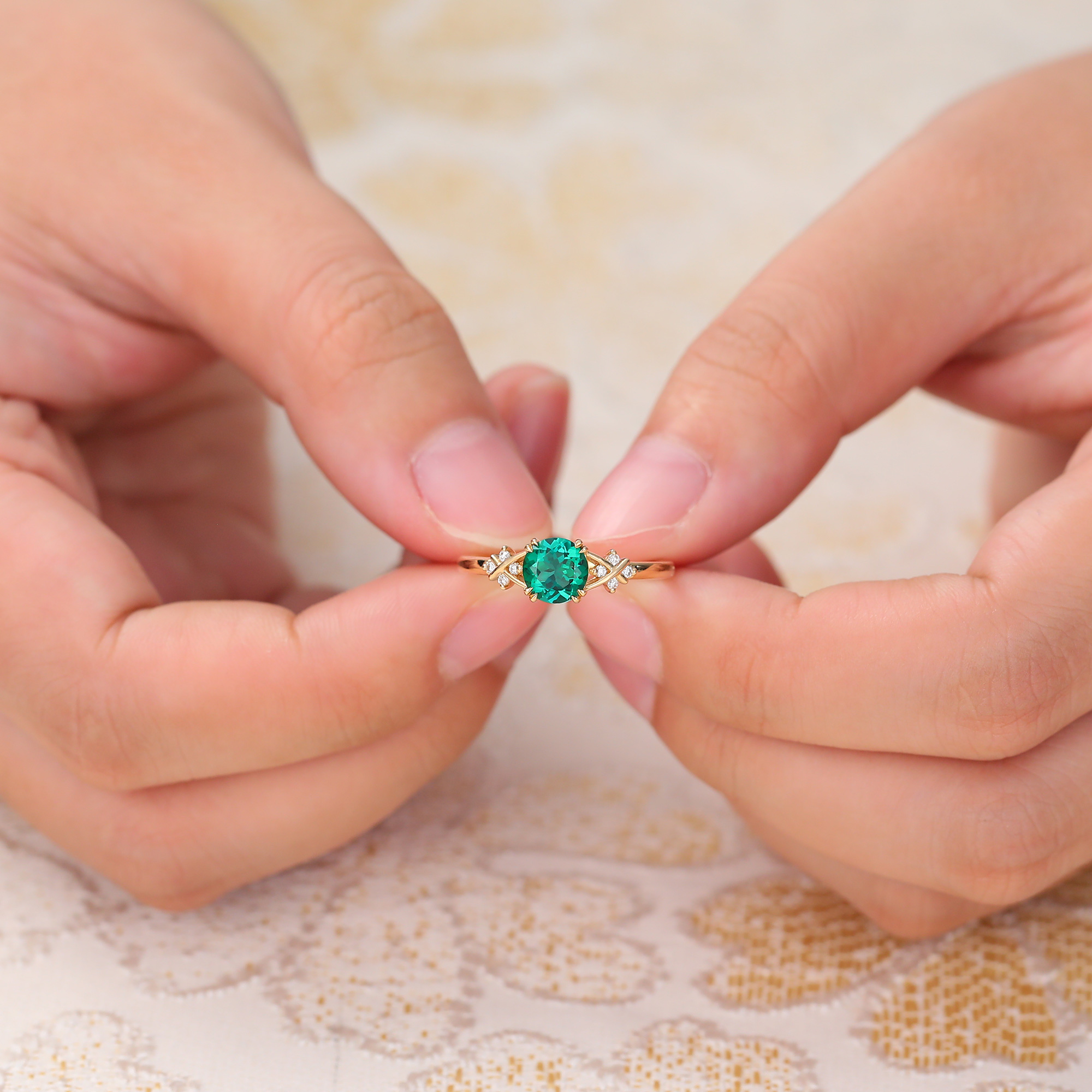 Green Emerald Engagement Ring