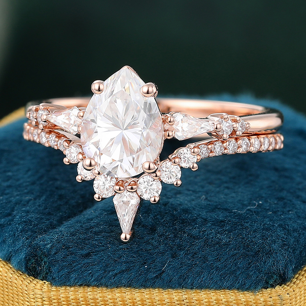 Juyoyo Moissanite Bridal Ring Set with Pave Diamond Wedding Band Anniversary Promise Ring Set - 2pcs