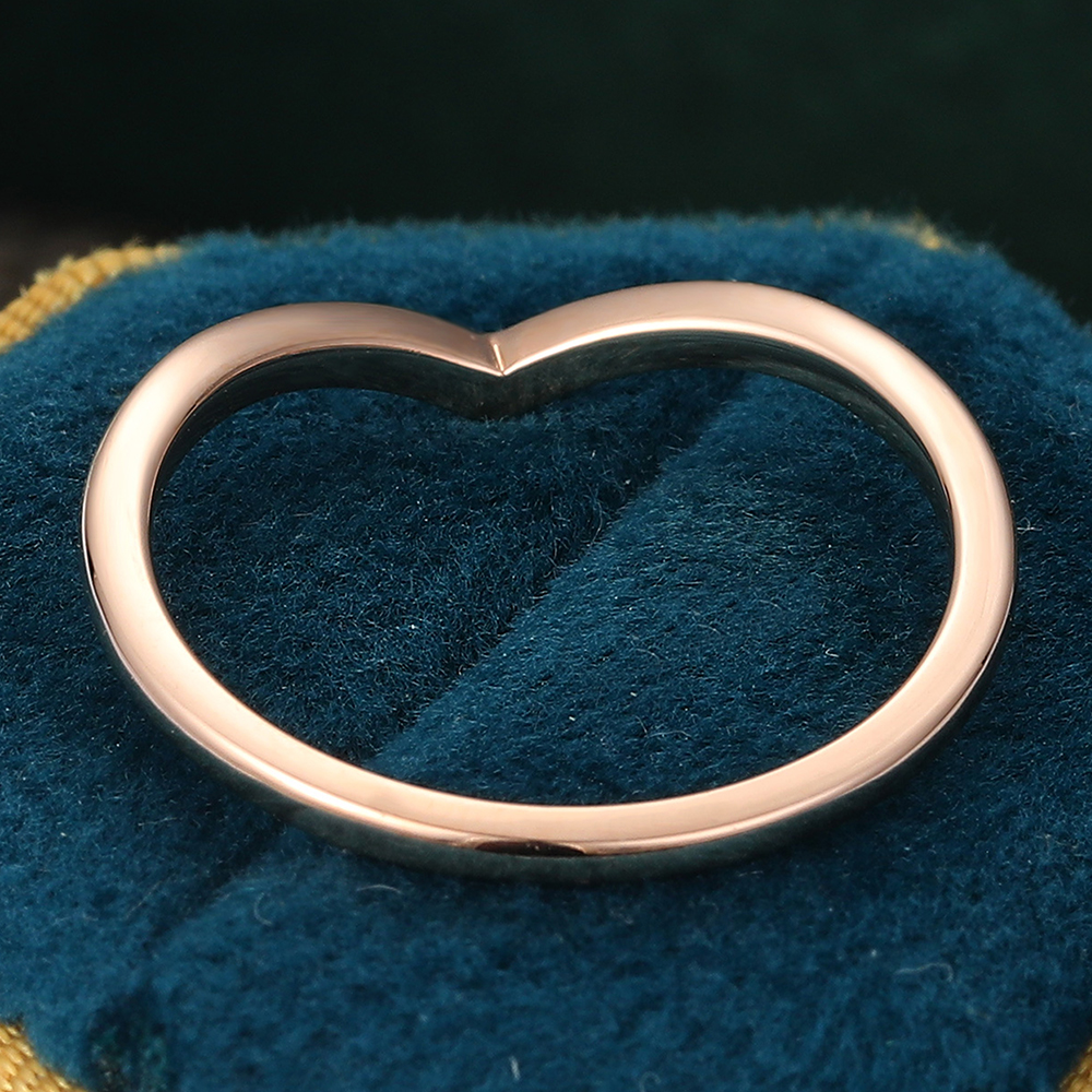 Juyoyo V Shaped Solid Gold Band Ring Simple Stackable Curved Wedding Band