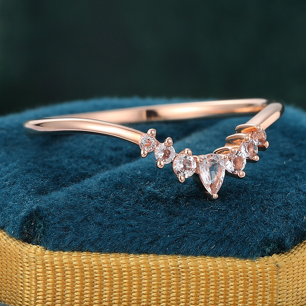 Juyoyo Pear Cut Morganite Curved Wedding Band Rose Gold Stacking Ring for Women