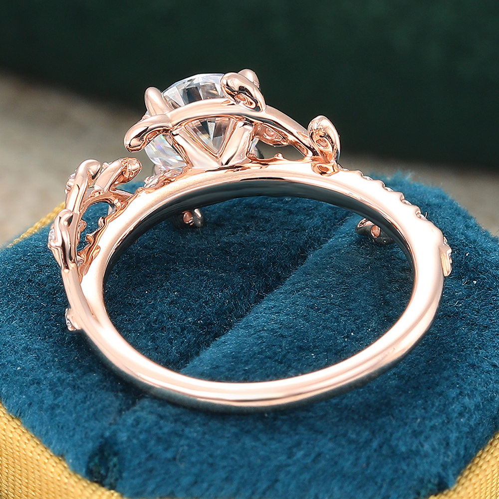Juyoyo Round Cut Moissanite Nature Inspired Engagement Ring Leaf Garden Inspired Proposal Ring