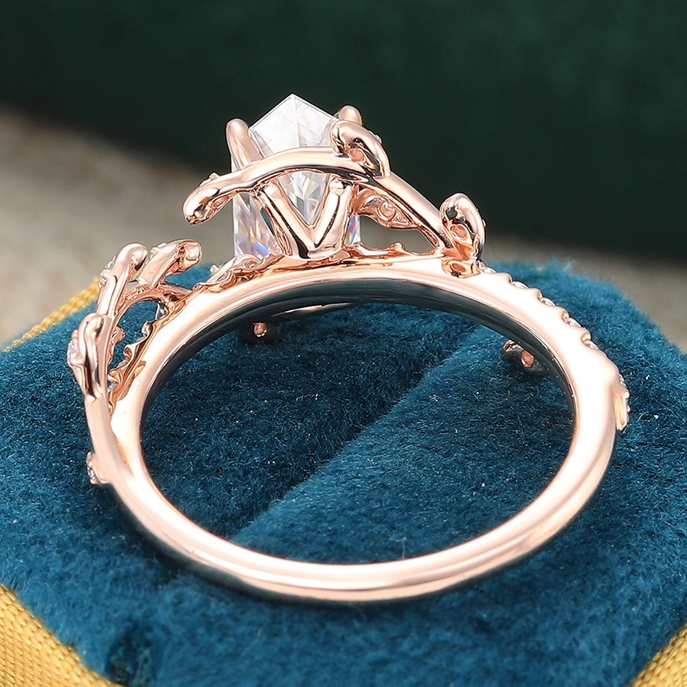 Juyoyo Long Hexagon Cut Moissanite Nature Inspired Engagement Ring Garden-Themed Anniversary Ring