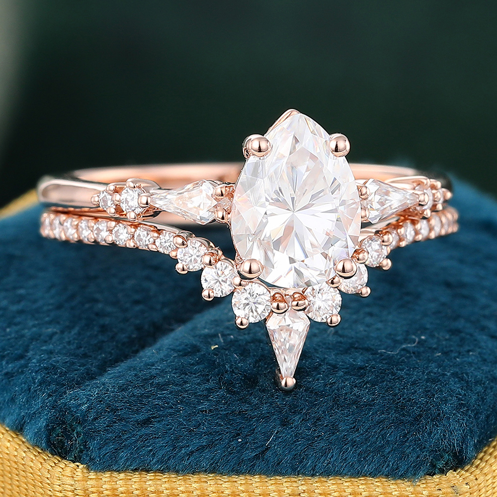 Juyoyo Moissanite Bridal Ring Set with Pave Diamond Wedding Band Anniversary Promise Ring Set - 2pcs