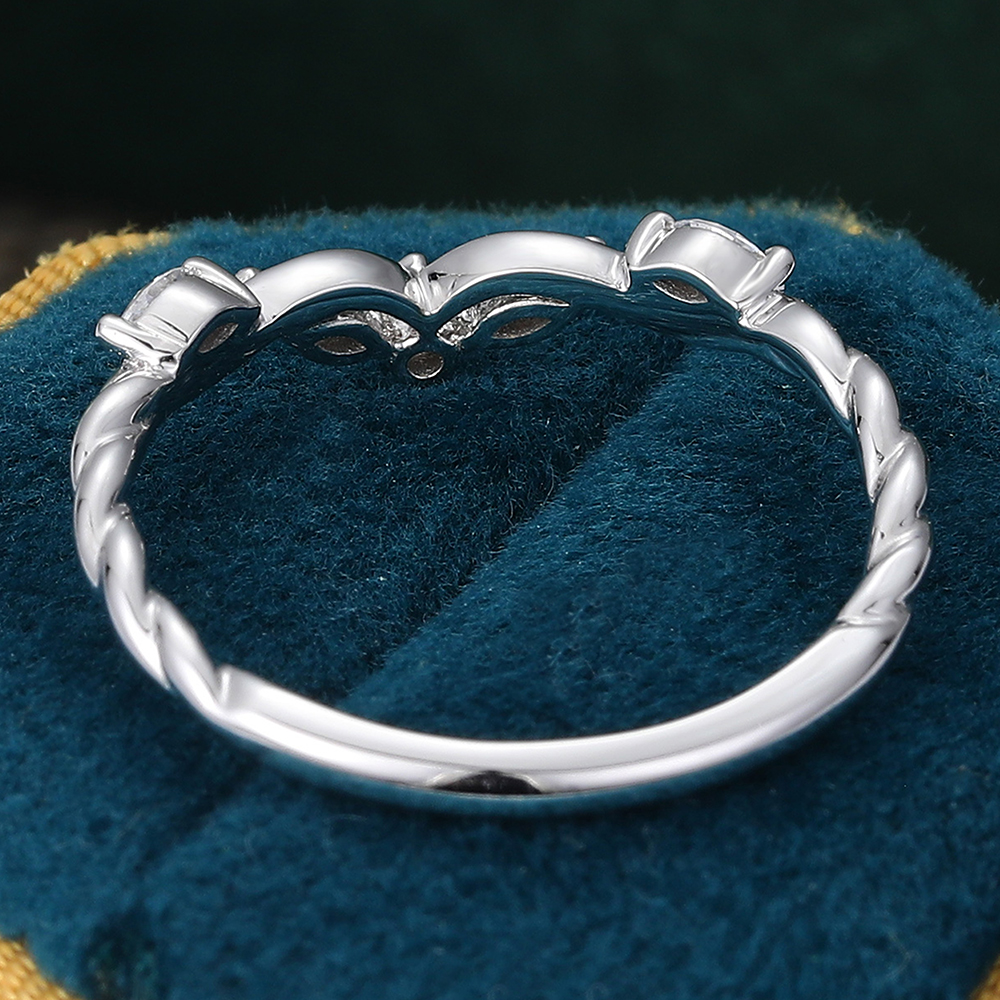 Juyoyo Curved Moissanite Wedding Band 3/4 Twisted Vintage Stacking Ring White Gold