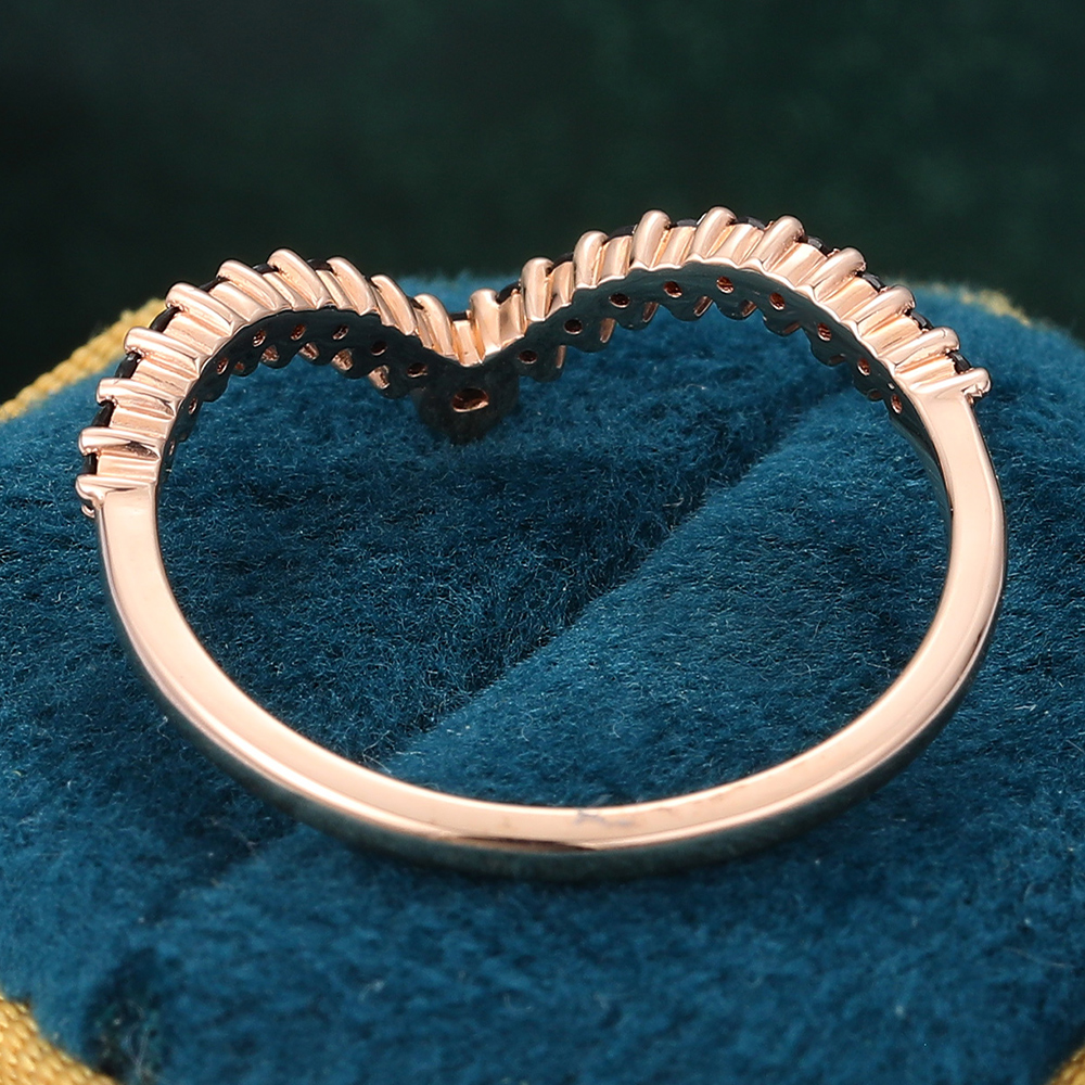 Juyoyo Round Cut Black Onyx Ring Curved Wedding Band Stackable Ring Rose Gold