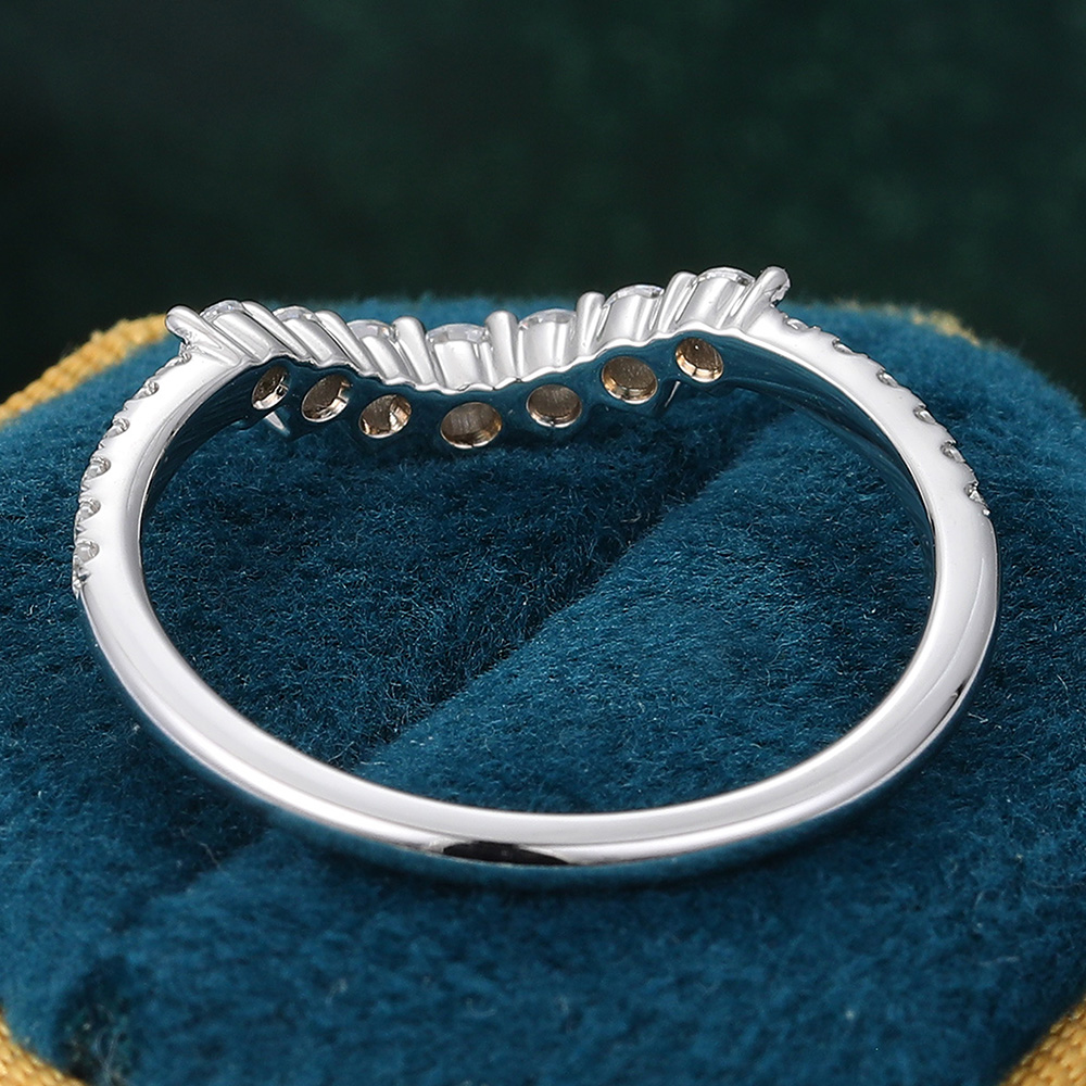 Juyoyo Moissanite Curved White Gold Half Eternity Wedding Band